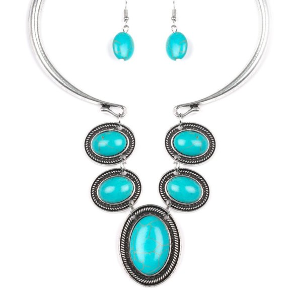 BriiMarCo Boutique Jewelry - Turquoise Colored Stone Necklace and Earring Set